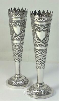 Pair of Vintage Sterling Silver Bud / Posy Vases (Indian Kutch Style) 5.3