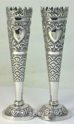 Pair of Vintage Sterling Silver Bud / Posy Vases (Indian Kutch Style) 5.3