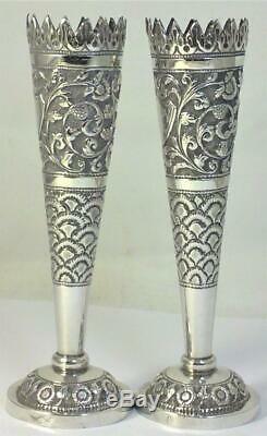 Pair of Vintage Sterling Silver Bud / Posy Vases (Indian Kutch Style) 5.3