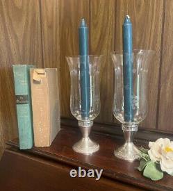 Pair of Vintage Sterling Silver Candlesticks with Etched Glass Candleholder