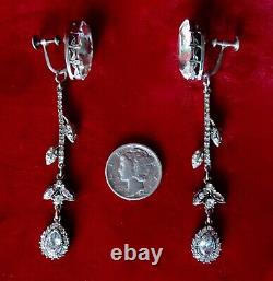 Pair of Vintage Sterling Silver & Crystal Vine Screw Back Earrings/Boho
