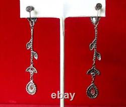 Pair of Vintage Sterling Silver & Crystal Vine Screw Back Earrings/Boho