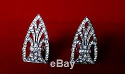 Pair of Vintage Sterling Silver Deco Dress Clips With Clear Paste Stones