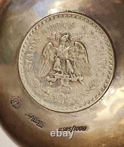 Pair of Vintage Sterling Silver Dish Bowls with 1943 1945 Mexican Un Peso Coin