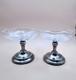Pair Of Vintage Sterling Silver & Etched Glass Compote Dishes