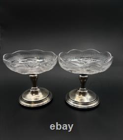 Pair of Vintage Sterling Silver & Etched Glass Compote Dishes