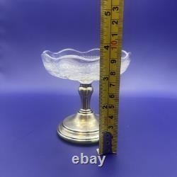 Pair of Vintage Sterling Silver & Etched Glass Compote Dishes