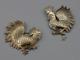Pair Of Vintage Sterling Silver Gold Plate Roosters Brooch Pins Old Cuzco 925