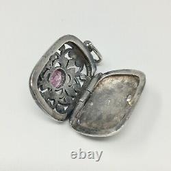 Pair of Vintage Sterling Silver Lockets Pink CZ Stones & Marcasites