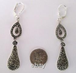 Pair of Vintage Sterling Silver & Marcasite Dangle Earrings/Boho/Hippie