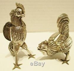 Pair of Vintage Sterling Silver Miniature Rooster Table Ornaments