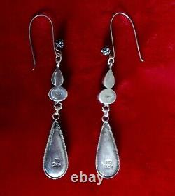 Pair of Vintage Sterling Silver & Onyx 3-Inch Drop/Dangle Earrings