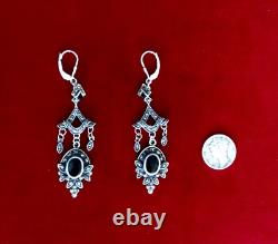 Pair of Vintage Sterling Silver-Onyx- Marcasite Drop/Dangle Earrings