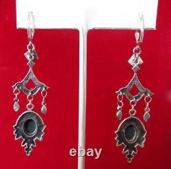 Pair of Vintage Sterling Silver-Onyx- Marcasite Drop/Dangle Earrings