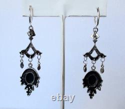 Pair of Vintage Sterling Silver-Onyx- Marcasite Drop/Dangle Earrings