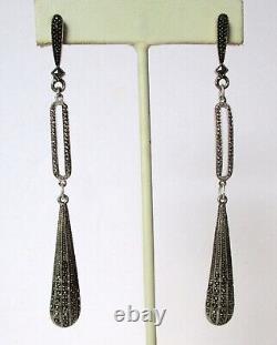 Pair of Vintage Sterling Silver and MarcasiteShoulder Duster Earrings