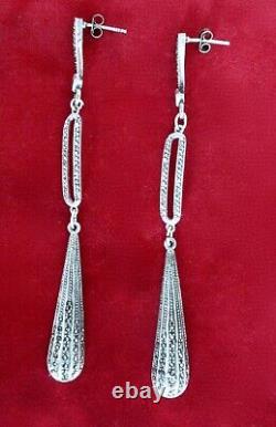 Pair of Vintage Sterling Silver and MarcasiteShoulder Duster Earrings