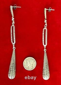 Pair of Vintage Sterling Silver and MarcasiteShoulder Duster Earrings