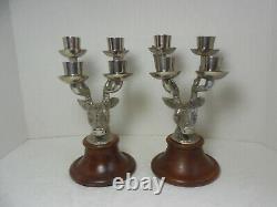 Pair of Vintage Two's Company Silver Tone Figural Elk / Deer / Stag Candelabras