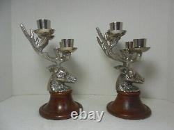 Pair of Vintage Two's Company Silver Tone Figural Elk / Deer / Stag Candelabras