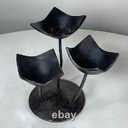 Pair of Vintage Unique Flower Tulip Design Iron Metal Hand Forged Candle Holders