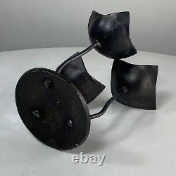 Pair of Vintage Unique Flower Tulip Design Iron Metal Hand Forged Candle Holders