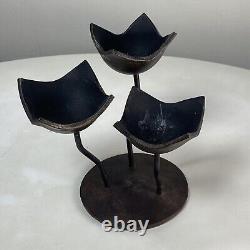 Pair of Vintage Unique Flower Tulip Design Iron Metal Hand Forged Candle Holders