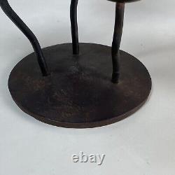 Pair of Vintage Unique Flower Tulip Design Iron Metal Hand Forged Candle Holders