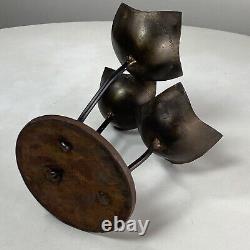 Pair of Vintage Unique Flower Tulip Design Iron Metal Hand Forged Candle Holders