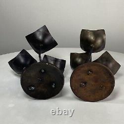 Pair of Vintage Unique Flower Tulip Design Iron Metal Hand Forged Candle Holders