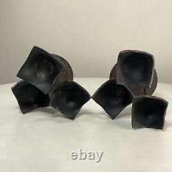 Pair of Vintage Unique Flower Tulip Design Iron Metal Hand Forged Candle Holders
