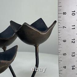 Pair of Vintage Unique Flower Tulip Design Iron Metal Hand Forged Candle Holders