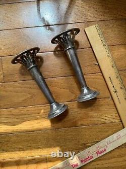 Pair of Vintage Weighted Sterling Silver Tulip Vases Pierced Top 5H Read