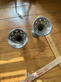 Pair of Vintage Weighted Sterling Silver Tulip Vases Pierced Top 5H Read