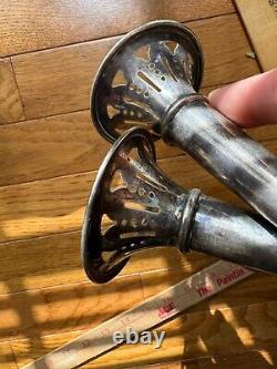 Pair of Vintage Weighted Sterling Silver Tulip Vases Pierced Top 5H Read