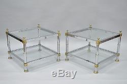Pair of Vtg Hollywood Regency Chrome Brass Glass Square End Tables Maison Jansen