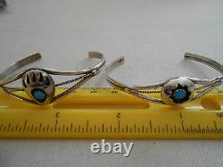 Pair of Vtg Native American Southwest Silver Turquoise Cuff Bracelets 701414