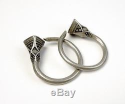 Pair of antique vintage stamped silver Tuareg tsabit earrings from Niger T05
