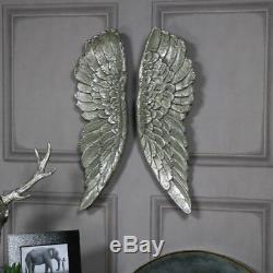 Pair of large silver gilt angel wings vintage style wall art home gift accessory