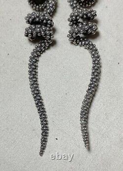 Pair of large vintage solid sterling silver red garnet stone drop snake earrings