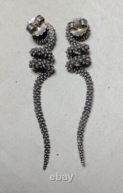 Pair of large vintage solid sterling silver red garnet stone drop snake earrings
