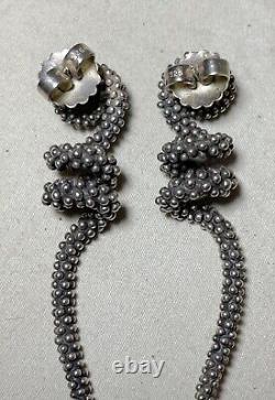 Pair of large vintage solid sterling silver red garnet stone drop snake earrings