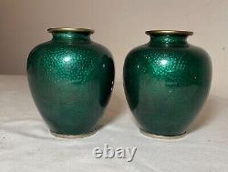 Pair of mini antique vintage Japanese enamel cloisonné vase bronze silver flower