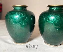 Pair of mini antique vintage Japanese enamel cloisonné vase bronze silver flower