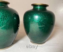 Pair of mini antique vintage Japanese enamel cloisonné vase bronze silver flower