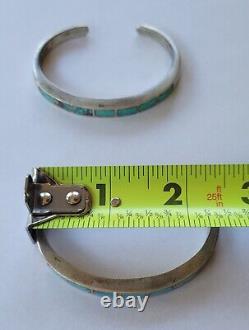 Pair of vintage Native American silver and inlaid turquoise bracelets, small