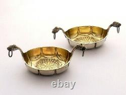 Pair of vintage or antique silver Viking Ships salts by David Andersen of Norway