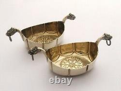 Pair of vintage or antique silver Viking Ships salts by David Andersen of Norway