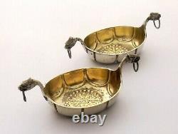 Pair of vintage or antique silver Viking Ships salts by David Andersen of Norway