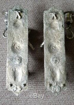 Pair of vintage white metal silver nude cherub wall candle holders sconces